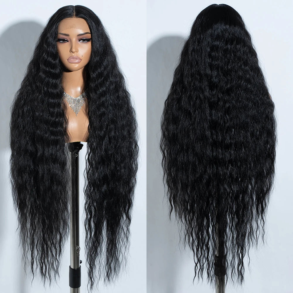 Synthetic Lace Front Curly Wigs For Women 42 inches Soft Wavy Ombre Blonde Ginger Highlight Cosplay Wigs Heat Resistant
