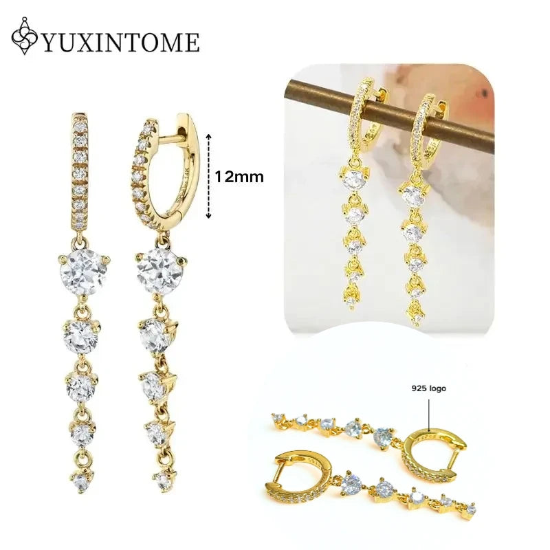 Women's 925 Sterling Silver Ear Needle Crystal Zircon Water Droplets Stud Hoop Gold Huggie Earrings Premium Luxury Party Jewelry