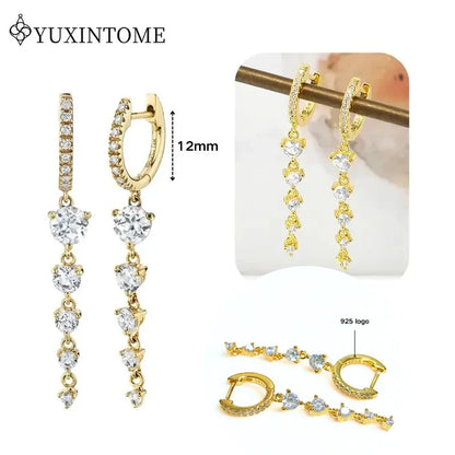 Women's 925 Sterling Silver Ear Needle Crystal Zircon Water Droplets Stud Hoop Gold Huggie Earrings Premium Luxury Party Jewelry