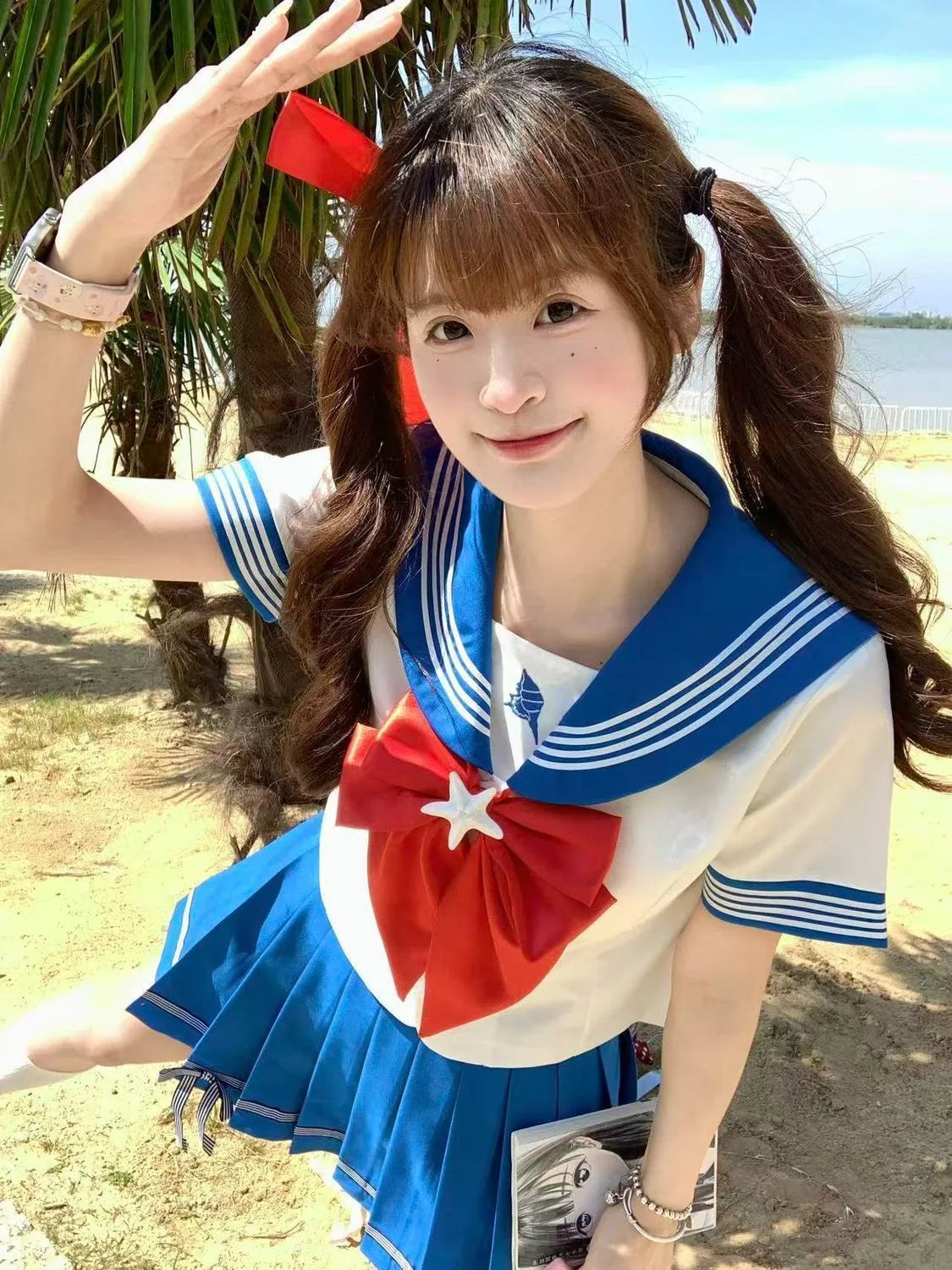 Summer and Autumn Sailor Suit Japanese Style Schoolgirl Blue Short-Sleeved Set Cos Female Students
