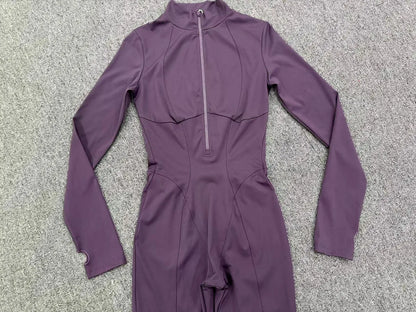 Zipper Jumpsuits for Woman No Padding Sports Overalls for Women Long Sleeve Gym Clothes Woman Activewear 2026 Purple Coffee XL