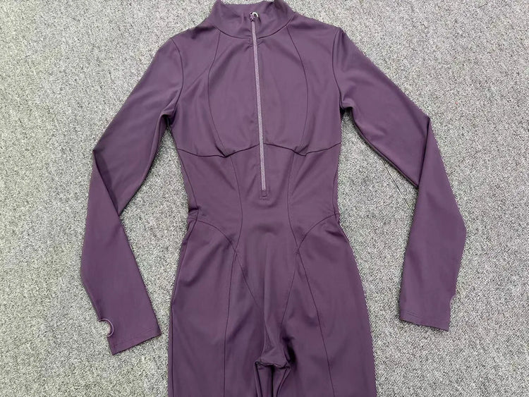 Zipper Jumpsuits for Woman No Padding Sports Overalls for Women Long Sleeve Gym Clothes Woman Activewear 2026 Purple Coffee XL