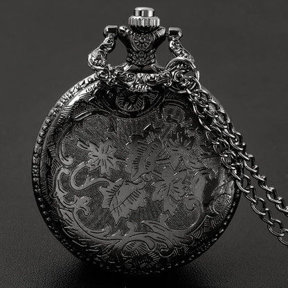 Tree of Life Pattern Sketch Ink Painting Dial Pocket Watch All Black Vintage Necklace Chain Quartz fob Clock reloj