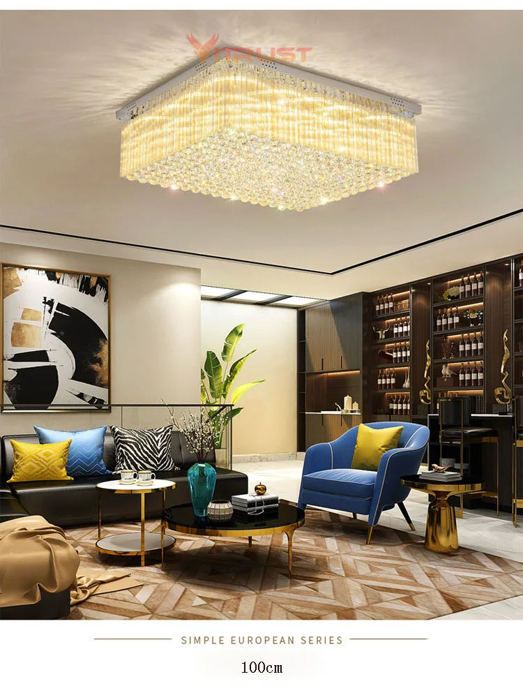 K9 Crystal Ceiling Lights LED Modern Lamps Luxury Chandelier Living Room Dining Bedroom Rectangle LED Lighting Hotel Mall Shop