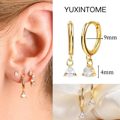 White Color Zircon Hoop Earrings 925 Sterling Silver Needle Cross/Star/Flower/Water Drop Pendant Gold Earrings Luxury Jewelry