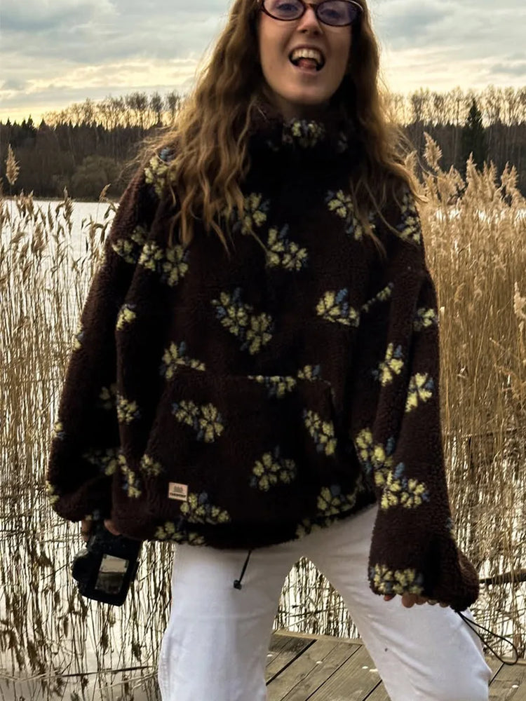 Shake Grain Velvet Flower Hoodie 2025 Autumn And Winter New Fashion Hoodie, Warm Furry Hoodie, Woolen Sweater For Women