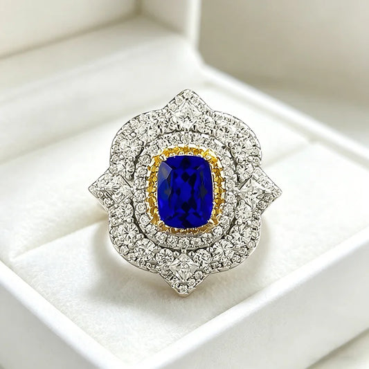 Luxury 18K Solid Platinum PT950 certifid new 6*8mm fat square blue demon cultivation ring high-end jewelry
