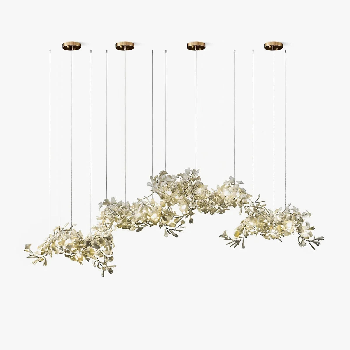 Ginkgo Leaves Loft Hanging Chandelier Light For High Ceiling Staircase Living Dining Room Modern White Porcelain Leaf Chandelier