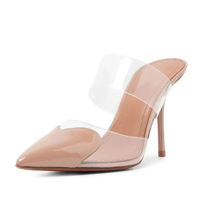 Elegant Pointed Toe Transparent PVC Heart High Heels Mules Slipper Shoes Women 2025 Black White Red Shoes Luxury Designer Pumps