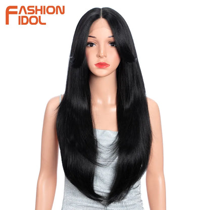 FASHION IDOL 26inch/65cm Straight Hair Lace Front Wigs Synthetic Hair Ombre Blonde Brown Hair Wigs Cosplay Heat Resistant Fiber