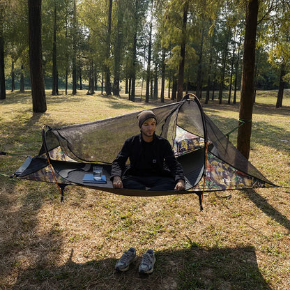 Night Cat Flat Lay Hammock Tent: Portable Lightweight Camping Hammock with Mosquito Net Waterproof Rainfly for 1 Person Outdoor Camping Green