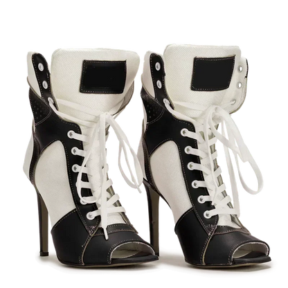 Peep Toe Corss Tied Patchwork Ankle Boots Sexy Square Toe Thick Heel New Arrivals Fashion Women Runway Shoes