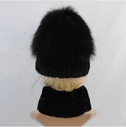 New Winter Lady Brand Hand Make Real Genuine Fox Fur Hat Scarf Girls Natural Real Rex Rabbit Fur Ring Cap Real Fur Scarves Hats