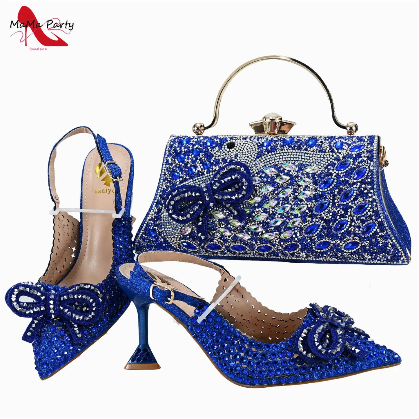 Designer Bag Luxury Ladies High Quality Italian Shoes Matching Bag in Royal Blue Color with Appliques for Wedding Party