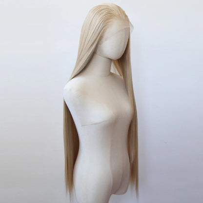 Flaxen Brown Synthetic Lace Front Wig 40inch Long Straight Flax Golden Lace Front Synthetic Wig Pre Plucked Natural Hairline