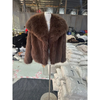Women's Winter Fur Coat Mink Fur Large Lapel Fluffy Short Top in Large Size for Warmth And Style
