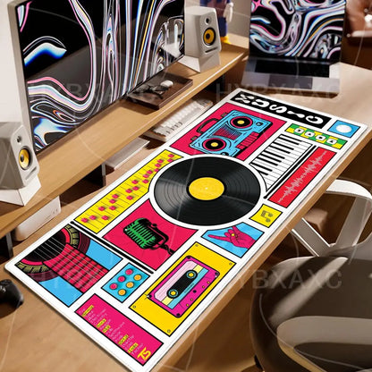 HYBXAXC Audio Cassette Large Mouse Mat Art Mousepad Big Rubber Base Mouse Pad Music Deskpad Extended Mat 400x900 Office Tablepad