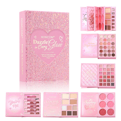 All-in-One 5-Page Makeup Magic Book: Full Kit with Multi-Shade Eyeshadow, Blush, Highlighter, Contour & Glossy Lip Gloss