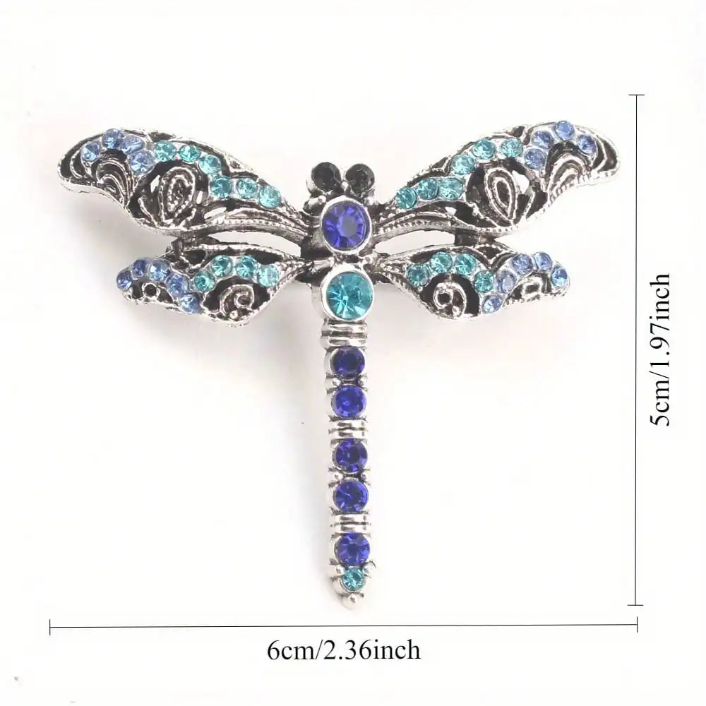 Vintage Silver-Tone Dragonfly Brooch - Blue & Green Rhinestones, Intricate Filigree Design, for Daily Outfits, Ideal Gift