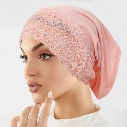 2026 New Inner Hijab Undercap With Lace Muslim Turban Islam Underscarf Hijab Bonnet Soft Stretch HIjabs Tube Cap Turbante