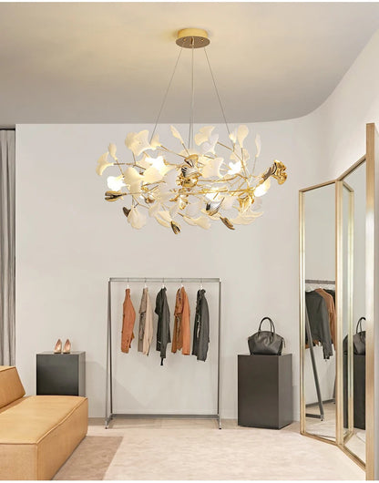 Modern Ceramics Chandeliers Home Ginkgo Biloba Decoration Villa Living Room Lighting Pendant Lamps Indoor Hanging Lights Fixture