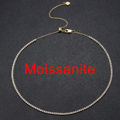 2mm All Moissanite Tennis Necklace for Women 925 Silver Plate 18K Gold Choker Chain Sparking Diamond Riviera Necklace Adjustable