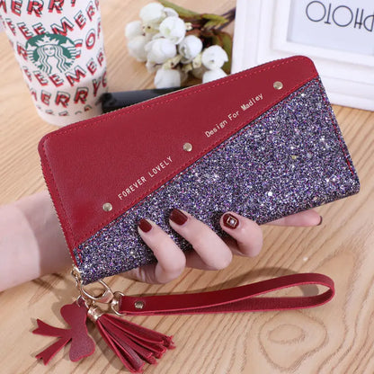 Fashion Women's Pu Leather Long Wallets Sequins Patchwork Glitter Wallet Coin Purse Female Wallets Girls Gifts