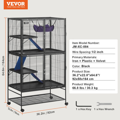 SucceBuy 64.6" Rolling Metal Ferret Cage Large 4-Tier Critter Nation Cage Small Animal Cage for Rats Hamster Guinea Chinchilla
