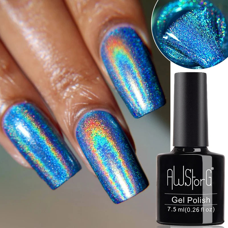 AWStorG 7.5ml Light Color Cat Eye Gel Nail Polish Pink Semi Permanent Glitter Magnetic Gel Soak Off UV LED Varnish Nail Art