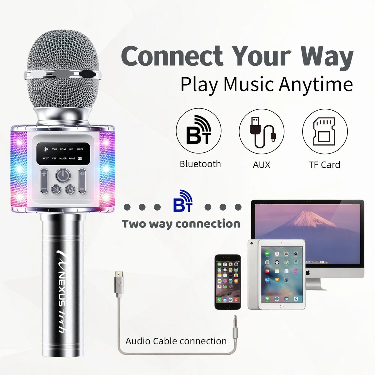TWS Dual Wireless Karaoke Microphone Bluetooth Speaker 5W RGB Light Voice Changer Professional Halloween Party Solution Home KTV Kids Adults