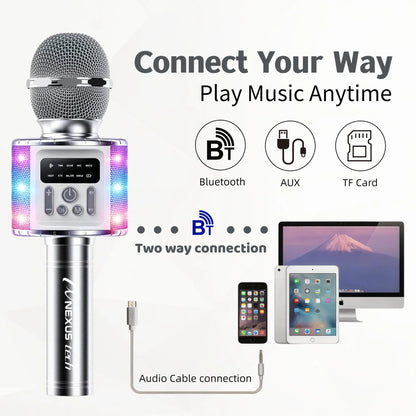 TWS Dual Wireless Karaoke Microphone Bluetooth Speaker 5W RGB Light Voice Changer Professional Halloween Party Solution Home KTV Kids Adults