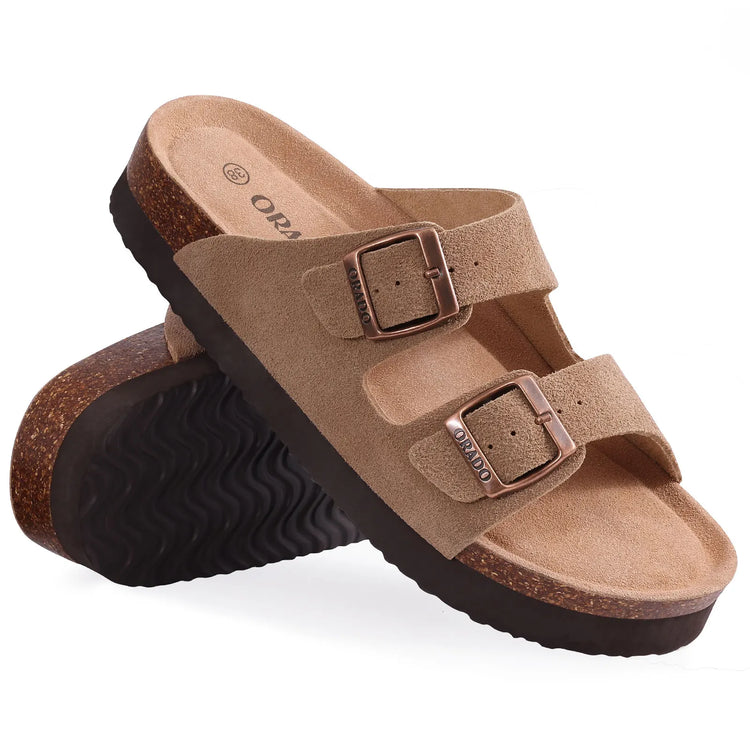 Kidmi New Fashion Women's Sandals Summer Cork Clogs Sandals Classic Women Mules Soft Suede Beach Slides With Adjustable Buckle