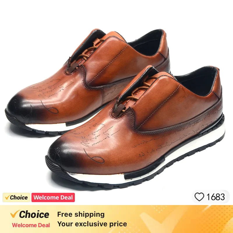 British Genuine Leather Men's Shoes Crocodile Pattern Comfortable Lace-Up Casual Sneakers for Autumn New 2026 Outdoor