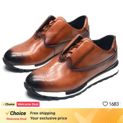 British Genuine Leather Men's Shoes Crocodile Pattern Comfortable Lace-Up Casual Sneakers for Autumn New 2026 Outdoor