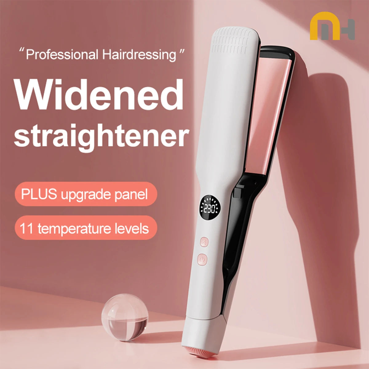 Professional Hair Straightener with Oil Coating Wide Plates–60W Fast Heating,Care for Frizzy,PTC Technology for Smooth Styling