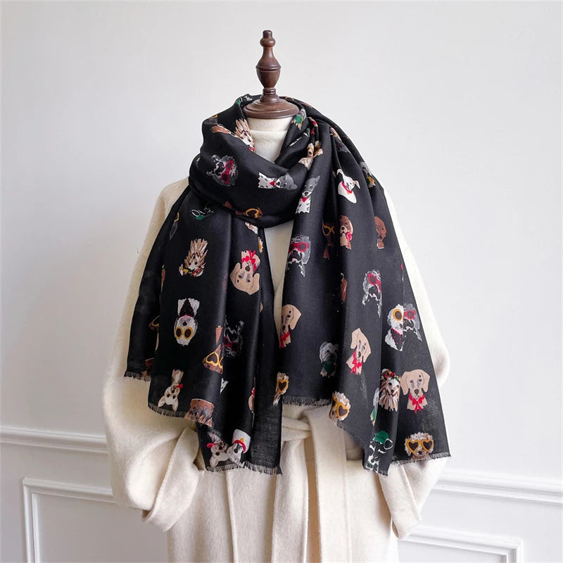 Autumn and Winter Travel Warm Cashmere Shawl Scarf Fashion Women Cat Print Pashmina Blanket Wraps Female Cute Poncho Bufanda