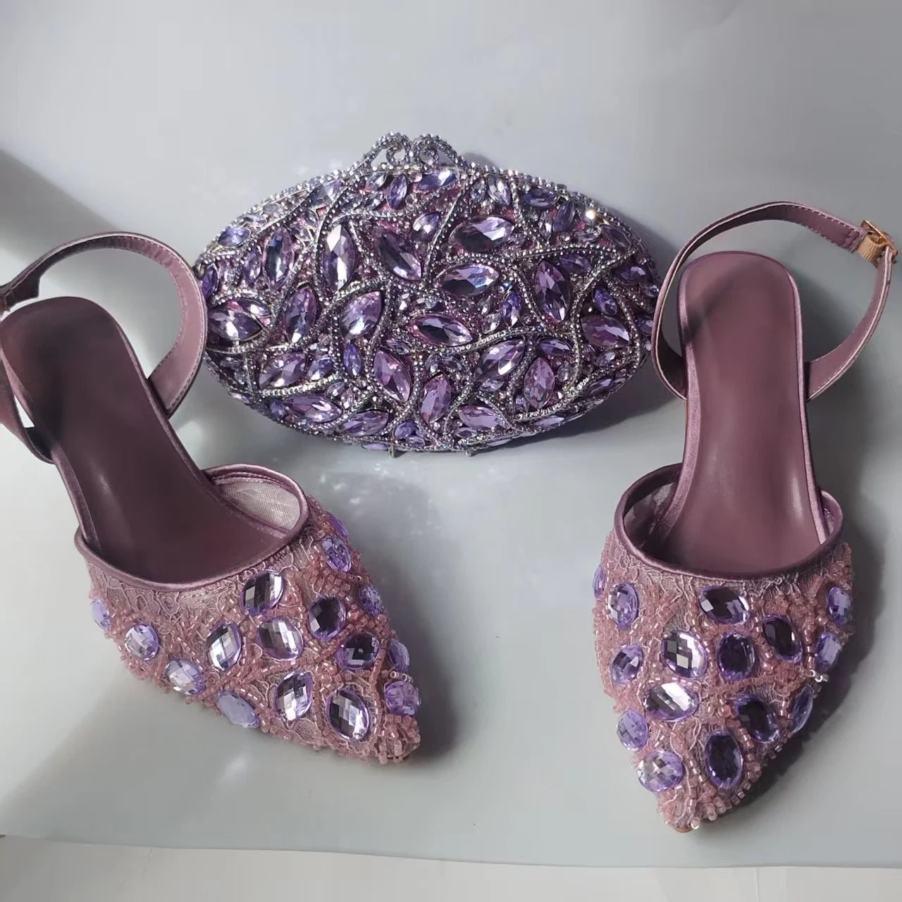 INSIGHTLINK Lady Stones Shoes and Bag Sets for Evening Purses Party Rhinestone Luxury Heels Sandals Set for Party Elegant Pumps