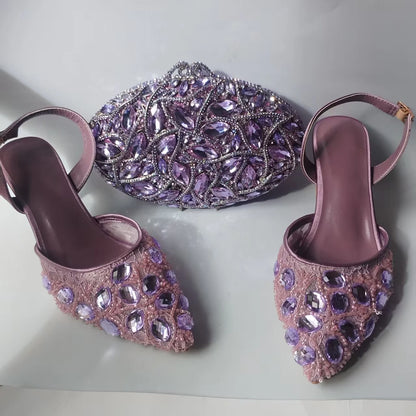 INSIGHTLINK Lady Stones Shoes and Bag Sets for Evening Purses Party Rhinestone Luxury Heels Sandals Set for Party Elegant Pumps