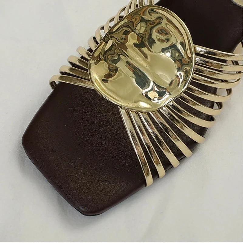 Luxury Designer Square Toe Slippers Heeled Sandals for Woman Shoes 2026 New Elegant Pumps Flip Flops Dress Summer Mujer Zapatos
