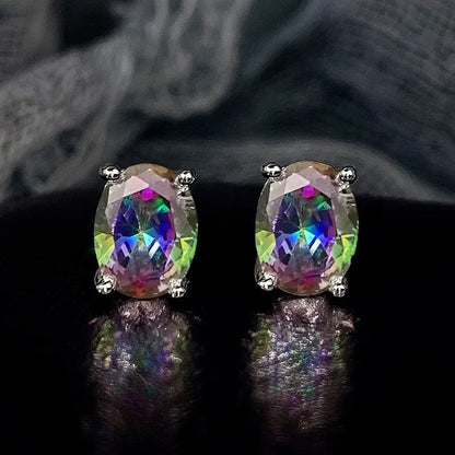 Huitan Simple Stud Earrings with Oval CZ for Lady Daily Wear Ear Accessories Teens Low-key Women's Earrings Statement Jewelry