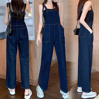 Spring Autumn Femme Jumpsuits Jeans Pants Ladies Straight-leg Denim Pantalons Korean Women High Waist Cowboy Overalls Trousers