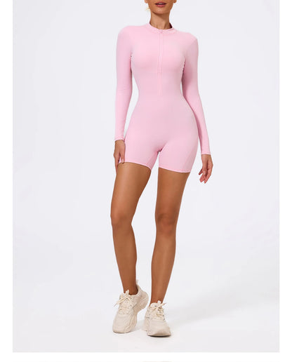 Summer V Back Scrunch One-Piece Suit Push Up Sports Jumpsuit Woman Fitness Zipper Overalls Workout Rompers Women Gym Bodysuits