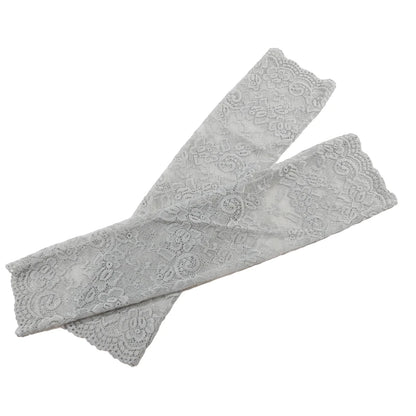 Women Summer Ice Silk Lace Arm Sleeve Elastic Sleeve Driving Gloves Black White Long Fingerless Mittens Sunscreen Gloves