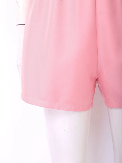 Fashion Women Short Puff Sleeve Romper Lapel Front Button Elastic Waist Shorts Jumpsuit for Office Vacation Casual Clothing