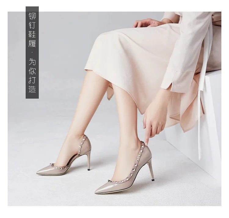 Luxury Brand Women's Shoes Woman Sandals Summer Rivets High Heels Side Empty Female Leather Fashion Prom Ladies Shoes Women 2026