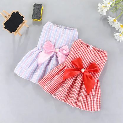 2pcs Pink & Yellow Bow-Knot Skirt For Pets In Spring/Summer For Small And Medium Sized Cats And Dogs Valentine's Day For Holiday