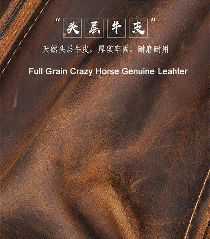 Vintage Crazy Horse Genuine Leather Men Briefcase Large Business Bag Tote Office Bag 15.6“Laptop Case Attache Male Shoulder Bag
