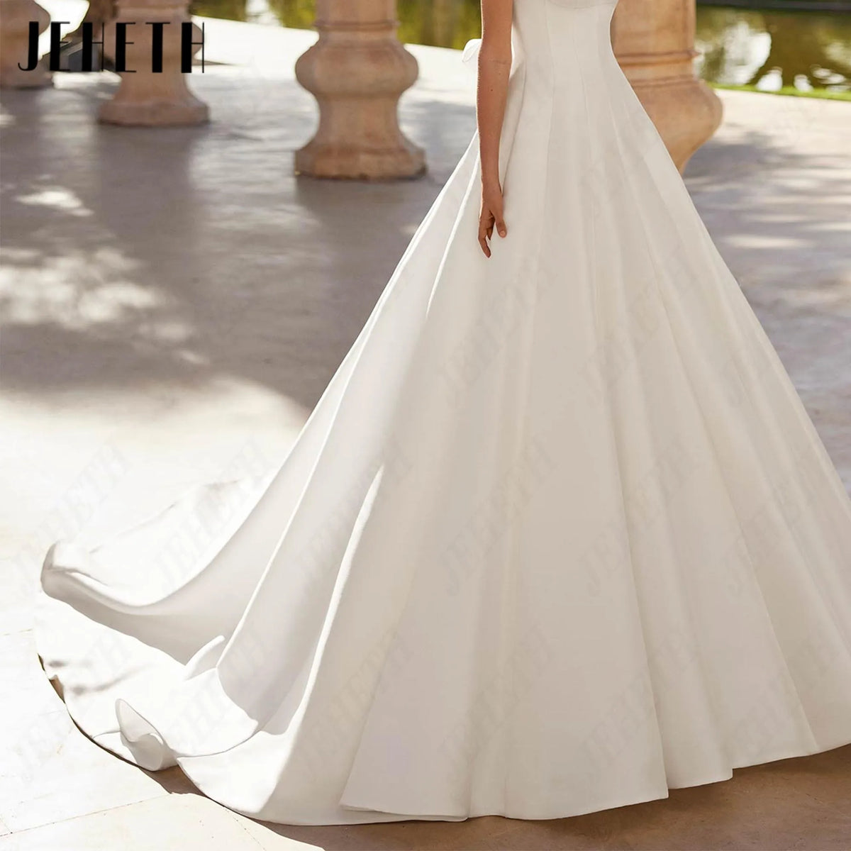 JEHETH Simple A Line Wedding Dresses 2026 New Scoop Neck Backless Bridal Gown For Women Court Train Customized Bride Dress