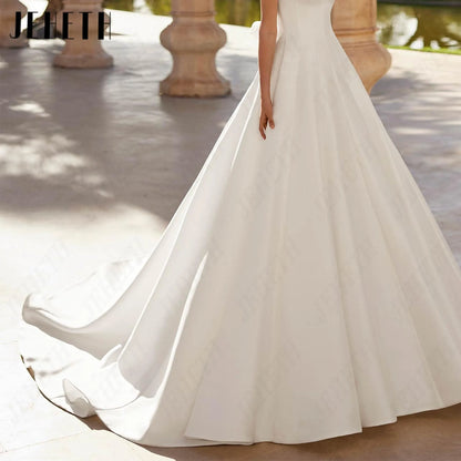 JEHETH Simple A Line Wedding Dresses 2026 New Scoop Neck Backless Bridal Gown For Women Court Train Customized Bride Dress