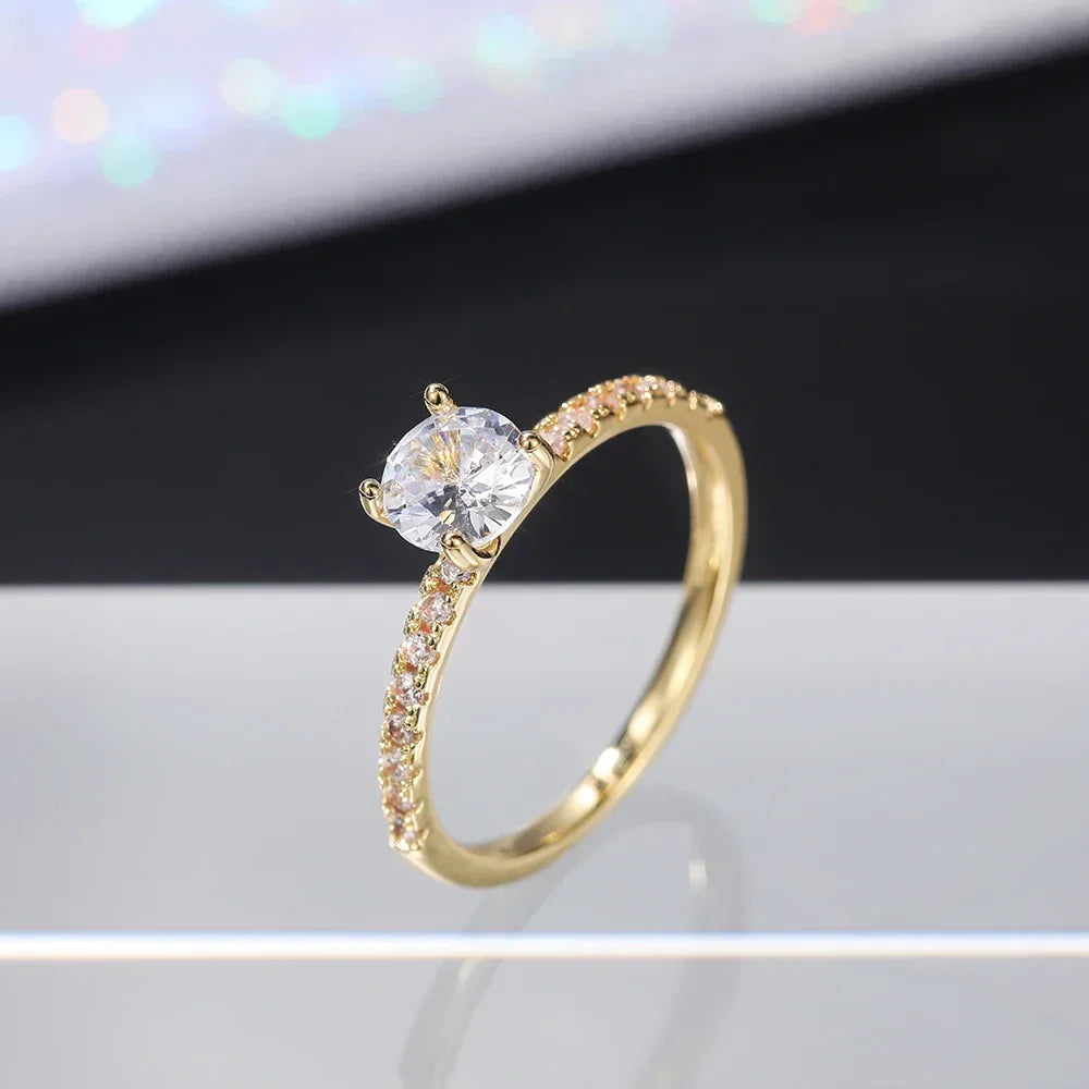 Huitan Wedding Band Eternity Rings Women Brilliant Round Zirconia Luxury Engagement Rings Thin Elegant Female Jewelry Drop Ship